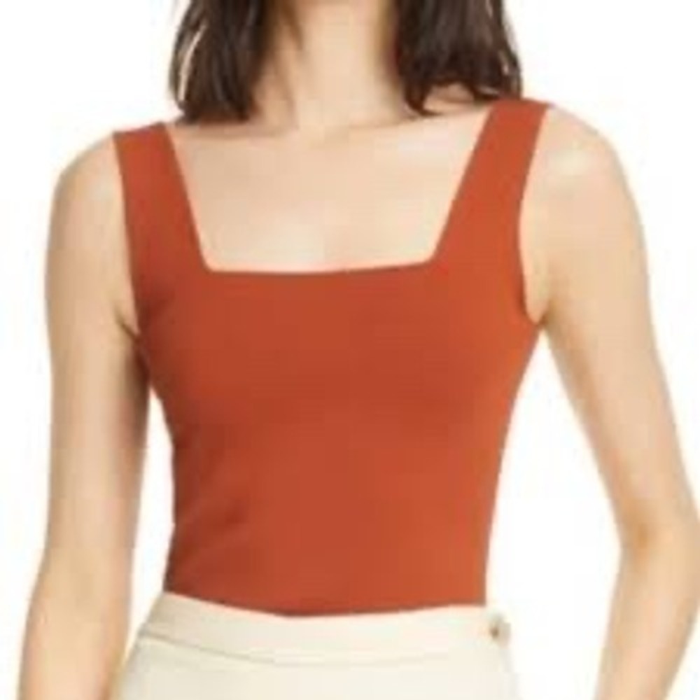 Vince Rust Orange Square Neck Tank Top Italian Yarn Knit Sleeveless XL